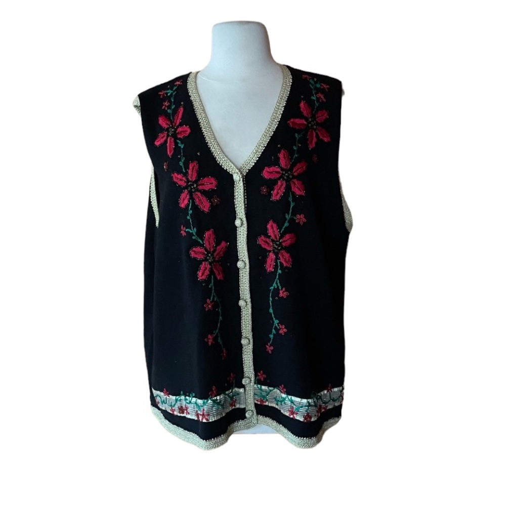 Vintage Designers Originals Studio Joy Poinsettia Christmas Vest